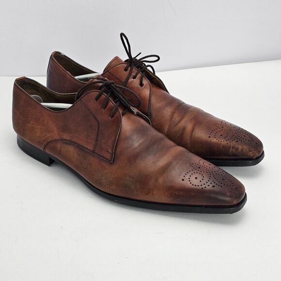Magnanni Reko Men\'s 13M Brown Tobacco Leather Medallion Toe Oxford Shoes